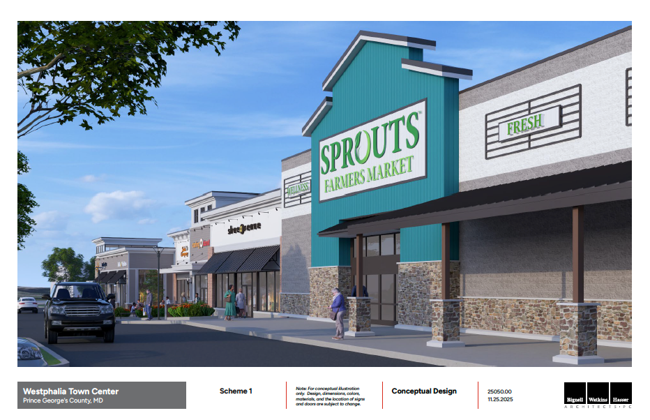 ウォルトングローバル、Westphalia Town Centerの中核食品スーパーとしてSprouts Farmers Marketを発表